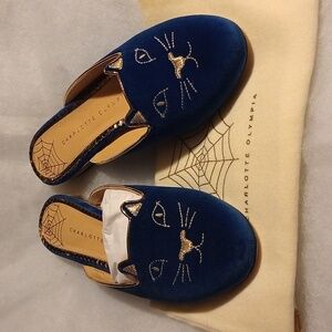 NIB Charlotte Olympia Blue and Gold Kitty Shoes